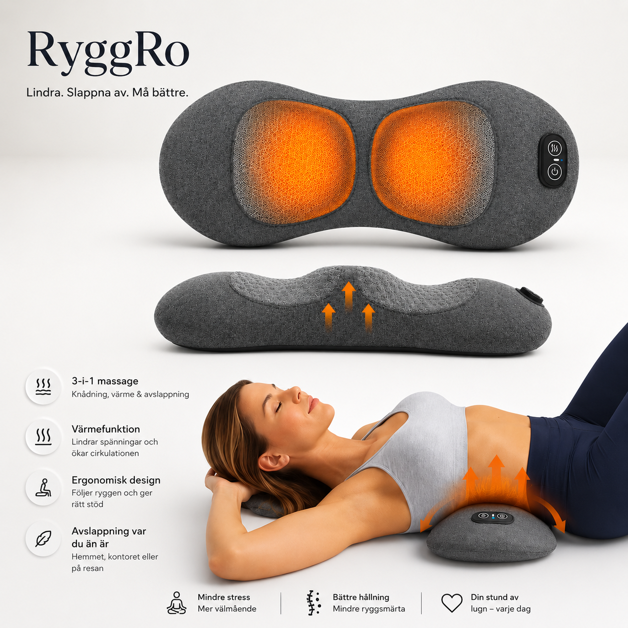 RyggRo- 3-i-1 massagekudde med värme