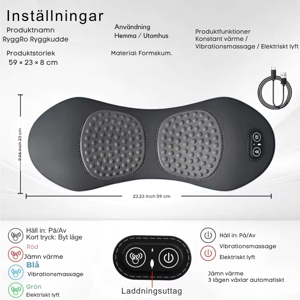 RyggRo- 3-i-1 massagekudde med värme